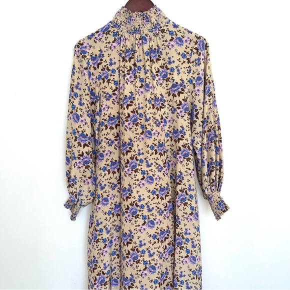 Yellow and Purple Ruffled Tiered Midi Dress with Mock Neck - Picture 4 of 9